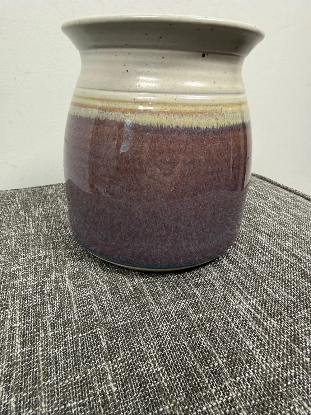 Royce Yoder Pottery Signed Studio Art Stoneware Vase Crock Purple Plum Cream